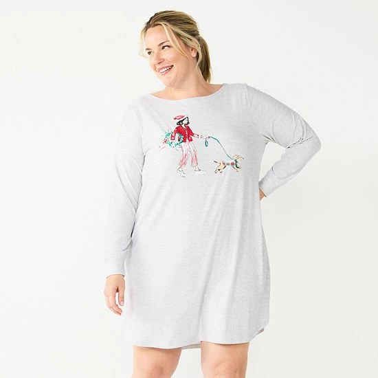 Plus Size Croft & Barrow® Long Sleeve Cozy Sleepshirt Gray Woman - Image 5