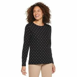 Women's Croft & Barrow® Essential Long-Sleeve Crewneck Tee Pink Hearts