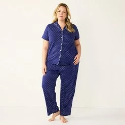 Plus Size Croft & Barrow® Short Sleeve Pajama Shirt & Pajama Pants Sleep Set Gray Heather