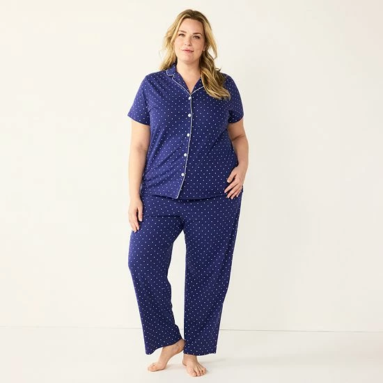 Plus Size Croft & Barrow® Short Sleeve Pajama Shirt & Pajama Pants Sleep Set Gray Heather