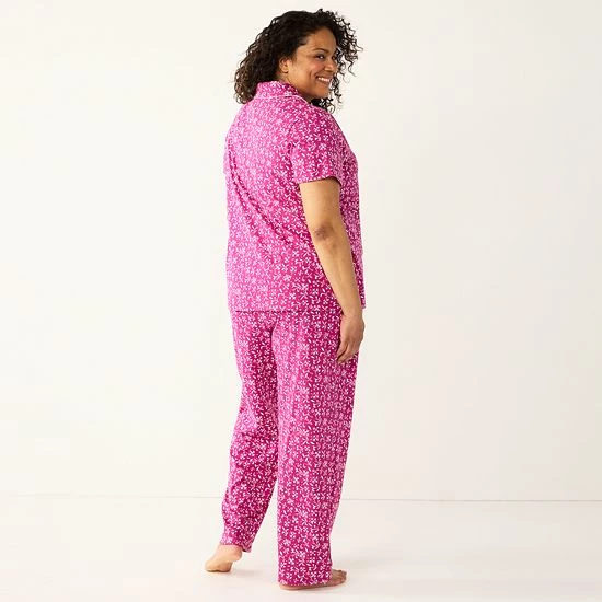 Plus Size Croft & Barrow® Short Sleeve Pajama Shirt & Pajama Pants Sleep Set Gray Heather - Image 2