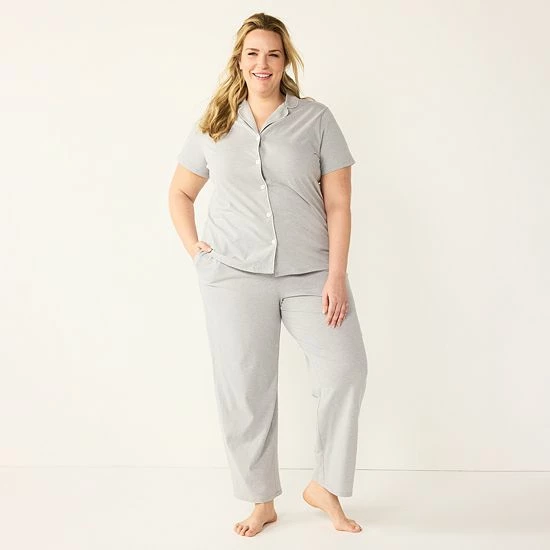 Plus Size Croft & Barrow® Short Sleeve Pajama Shirt & Pajama Pants Sleep Set Gray Heather - Image 4