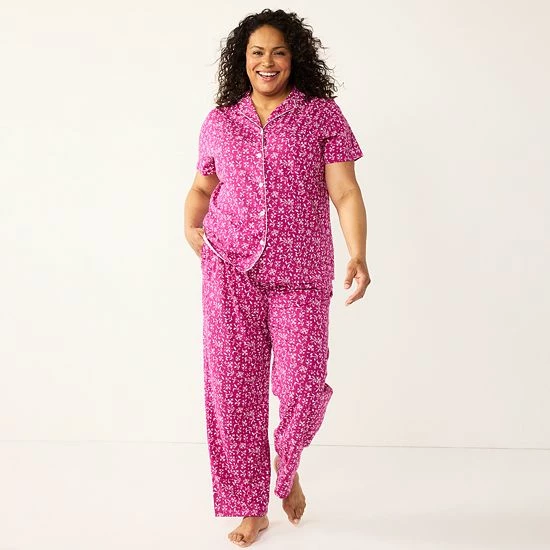 Plus Size Croft & Barrow® Short Sleeve Pajama Shirt & Pajama Pants Sleep Set Gray Heather - Image 5