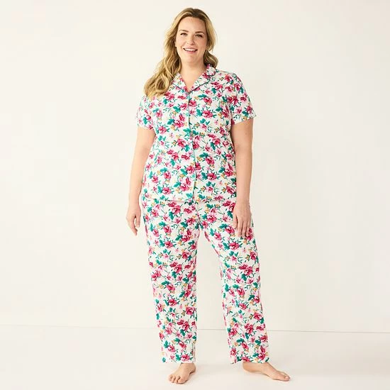 Plus Size Croft & Barrow® Short Sleeve Pajama Shirt & Pajama Pants Sleep Set Gray Heather - Image 8