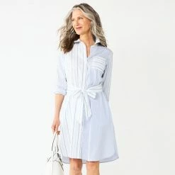 Petite Croft & Barrow® Mixed-Stripe Shirt Dress