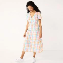 Women's Croft & Barrow® Checked Surplice Midi Dress Multi Check