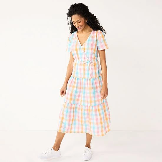 Women's Croft & Barrow® Checked Surplice Midi Dress Multi Check
