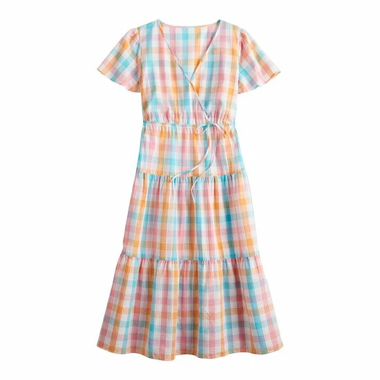 Women's Croft & Barrow® Checked Surplice Midi Dress Multi Check - Image 2