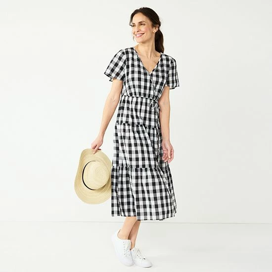 Women's Croft & Barrow® Checked Surplice Midi Dress Multi Check - Image 3