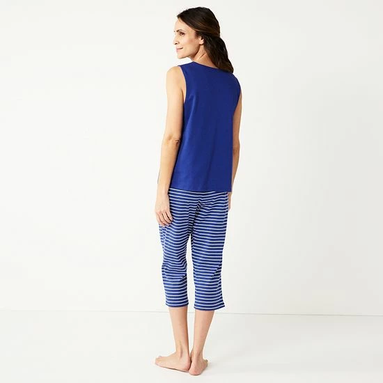 Women's Croft & Barrow® Cotton Pajama Tank & Pajama Capri Pants Sleep Set Navy White Stripe - Image 2