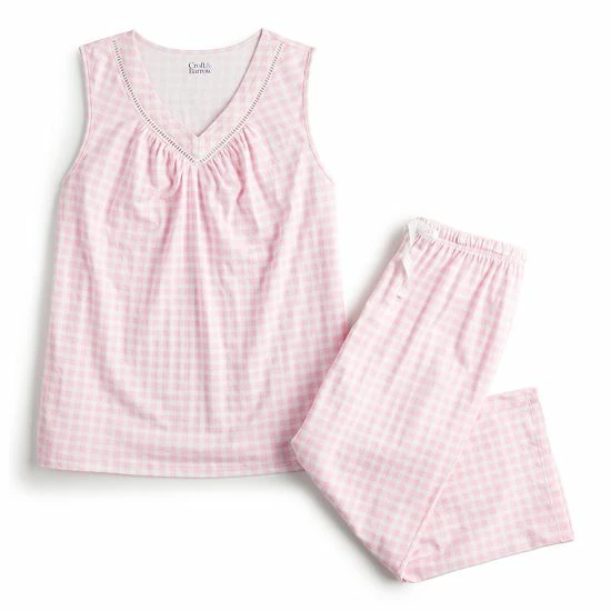 Women's Croft & Barrow® Cotton Pajama Tank & Pajama Capri Pants Sleep Set Navy White Stripe - Image 4