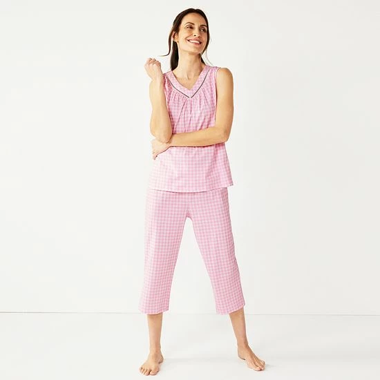 Women's Croft & Barrow® Cotton Pajama Tank & Pajama Capri Pants Sleep Set Navy White Stripe - Image 5