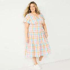 Plus Size Croft & Barrow® Checked Surplice Midi Dress Black Multi Check
