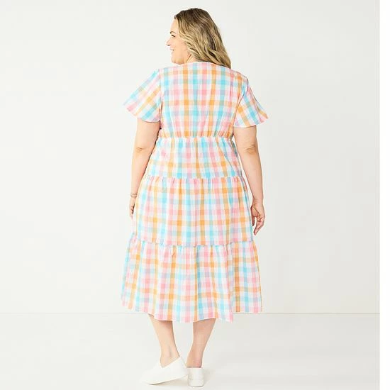 Plus Size Croft & Barrow® Checked Surplice Midi Dress Black Multi Check - Image 2