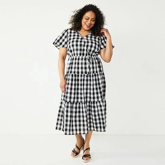 Plus Size Croft & Barrow® Checked Surplice Midi Dress Black Multi Check - Image 4