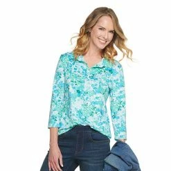 Women's Croft & Barrow® Classic Comfort Collection 3/4-Sleeve Polo Black Geo