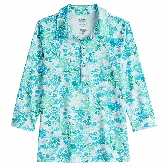 Women's Croft & Barrow® Classic Comfort Collection 3/4-Sleeve Polo Black Geo - Image 2