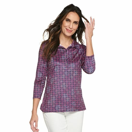 Women's Croft & Barrow® Classic Comfort Collection 3/4-Sleeve Polo Black Geo - Image 3