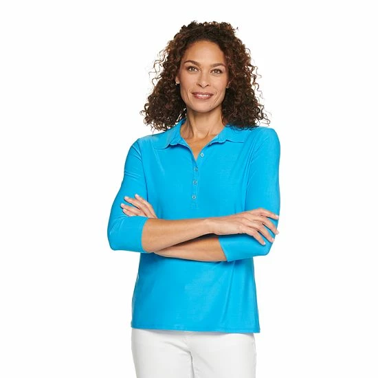 Women's Croft & Barrow® Classic Comfort Collection 3/4-Sleeve Polo Black Geo - Image 5