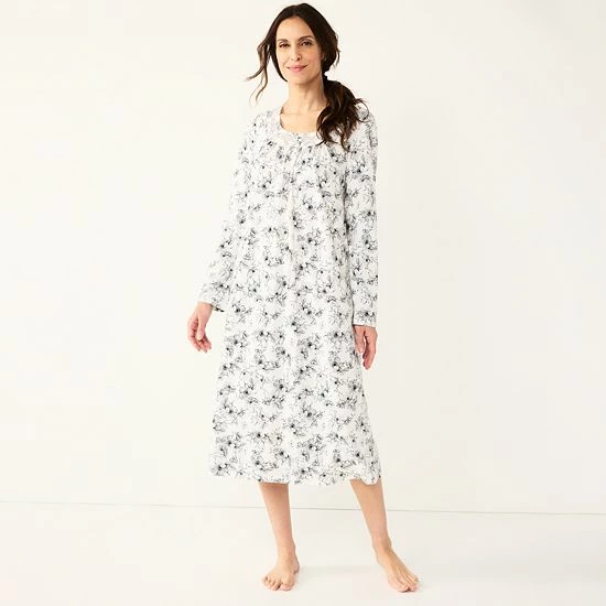 Petite Croft & Barrow® Long Nightgown Pink Ditzy - Image 2