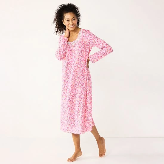 Petite Croft & Barrow® Long Nightgown Pink Ditzy - Image 4