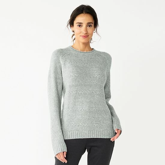 Women's Croft & Barrow® Cozy Crewneck Sweater Green Heather - Image 5