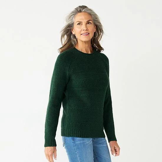 Women's Croft & Barrow® Cozy Crewneck Sweater Green Heather - Image 6