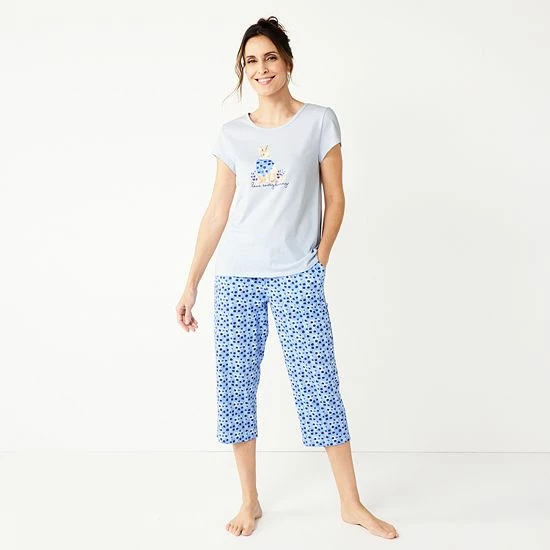 Petite Croft & Barrow® Short Sleeve Pajama Top & Cropped Pajama Pants Sleep Set Navy Bouquet - Image 4