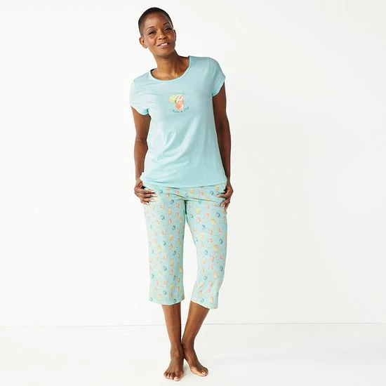 Petite Croft & Barrow® Short Sleeve Pajama Top & Cropped Pajama Pants Sleep Set Navy Bouquet - Image 5