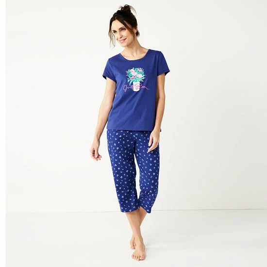 Petite Croft & Barrow® Short Sleeve Pajama Top & Cropped Pajama Pants Sleep Set Navy Bouquet - Image 8