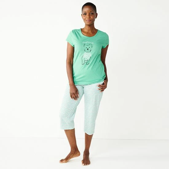 Petite Croft & Barrow® Short Sleeve Pajama Top & Cropped Pajama Pants Sleep Set Navy Bouquet - Image 9