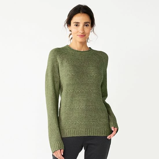 Women's Croft & Barrow® Cozy Crewneck Sweater Green Heather - Image 10