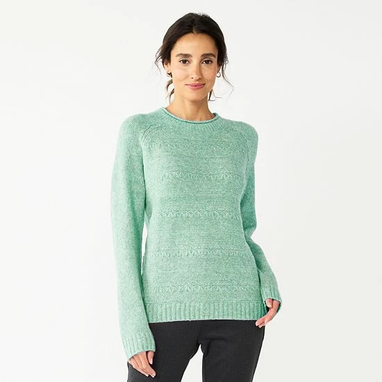 Women's Croft & Barrow® Cozy Crewneck Sweater Green Heather - Image 12
