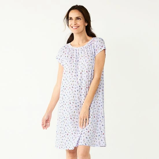 Petite Croft & Barrow® Short Sleeve Cotton Nightgown Navy Floral - Image 4