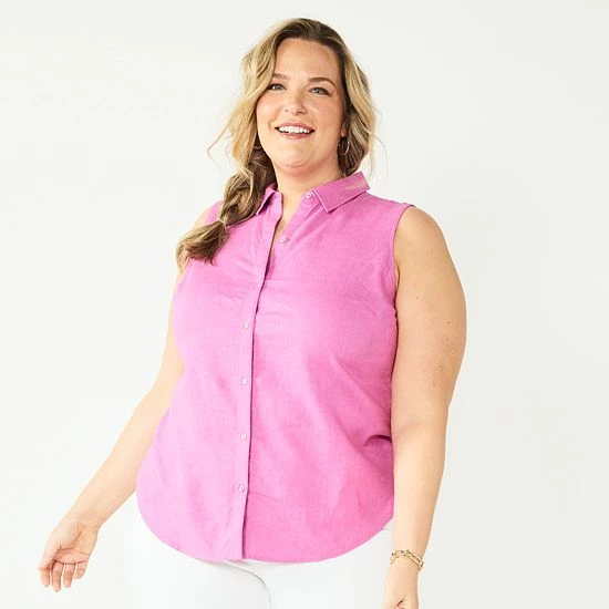 Plus Size Croft & Barrow® Sleeveless Linen Blend Shirt Pineapple Print - Image 3