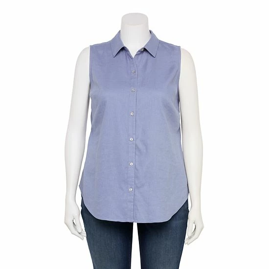 Plus Size Croft & Barrow® Sleeveless Linen Blend Shirt Pineapple Print - Image 5