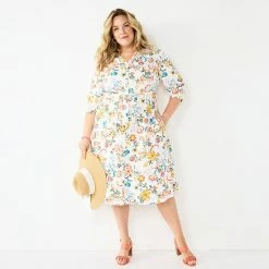 Plus Size Croft & Barrow® Three Quarter Sleeve Peasant Shirt Dress
