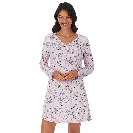 Petite Croft & Barrow® Cozy Long Sleeve Smocked Nightgown Pink Floral Paisley - Image 4