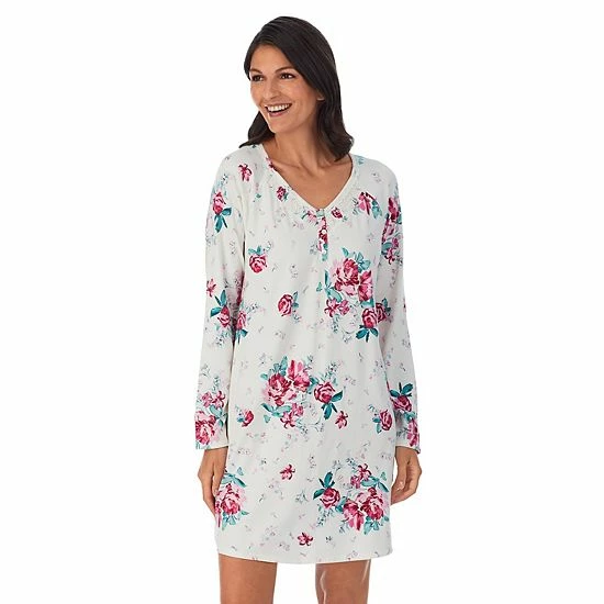 Petite Croft & Barrow® Cozy Long Sleeve Smocked Nightgown Pink Floral Paisley - Image 5