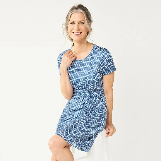 Women's Croft & Barrow® Classic Comfort Collection Tie-Waist Dress Black Stripe - Image 4