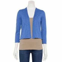Petite Croft & Barrow® Open-Front Cardigan Blue