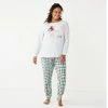 Plus Size Croft & Barrow® Long Sleeve Pajama Top & Pajama Pants Sleep Set Green Red Plaid