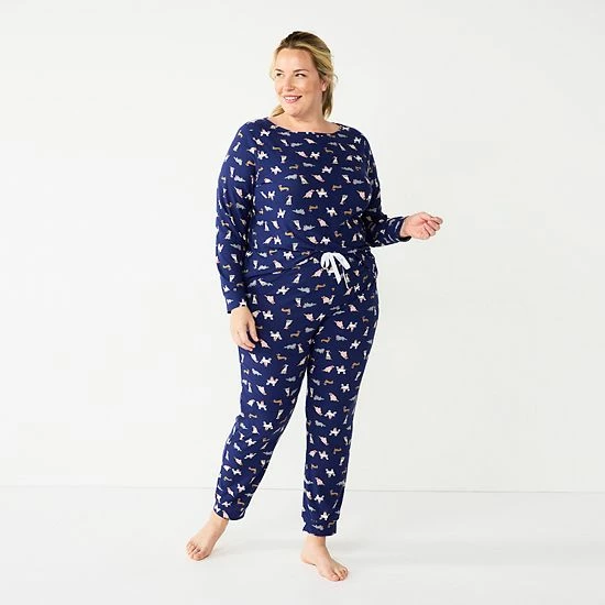 Plus Size Croft & Barrow® Long Sleeve Pajama Top & Pajama Pants Sleep Set Green Red Plaid - Image 3