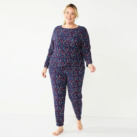 Plus Size Croft & Barrow® Long Sleeve Pajama Top & Pajama Pants Sleep Set Green Red Plaid - Image 4