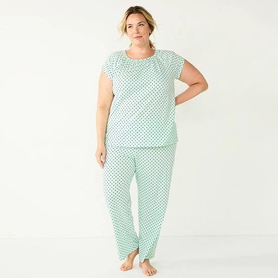 Plus Size Croft & Barrow® Short Sleeve Pajama Top & Pajama Pants Cotton Sleep Set Blue Flowers