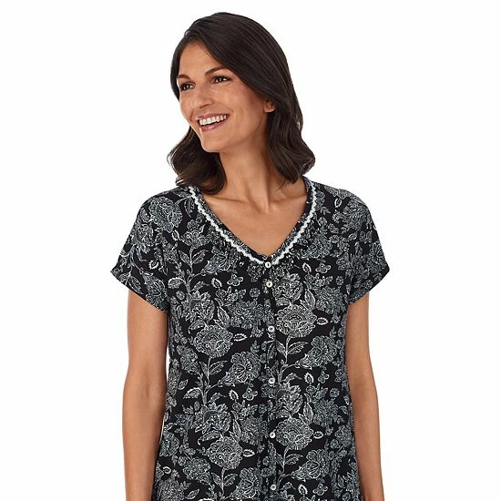 Women's Croft & Barrow® Cozy Short Sleeve Button-Front Pajama Top & Pajama Pants Sleep Set Pink Ditsy Floral - Image 3