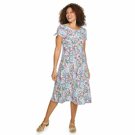 Women's Croft & Barrow® Print Tie-Sleeve Midi Dress Black Folk Medallion - Image 3