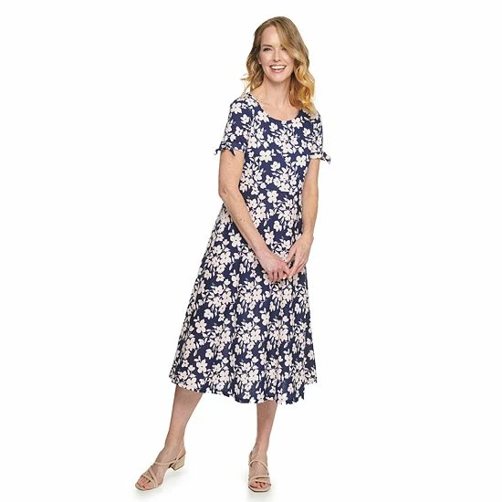 Women's Croft & Barrow® Print Tie-Sleeve Midi Dress Black Folk Medallion - Image 6