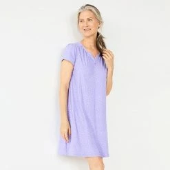 Women's Croft & Barrow® Short Sleeve Henley Short Sleeve Nightgown Purple Hearts -Croft & BarrowSales unnamed file 3670