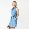 Petite Croft & Barrow® Sleeveless Chambray Belted Shirt Dress